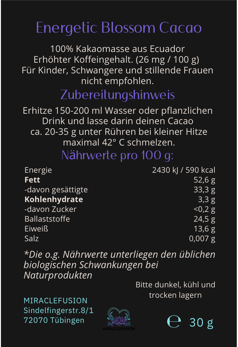 MIRACLEFUSION Energetic Blossom Ceremony Cacao (30g)